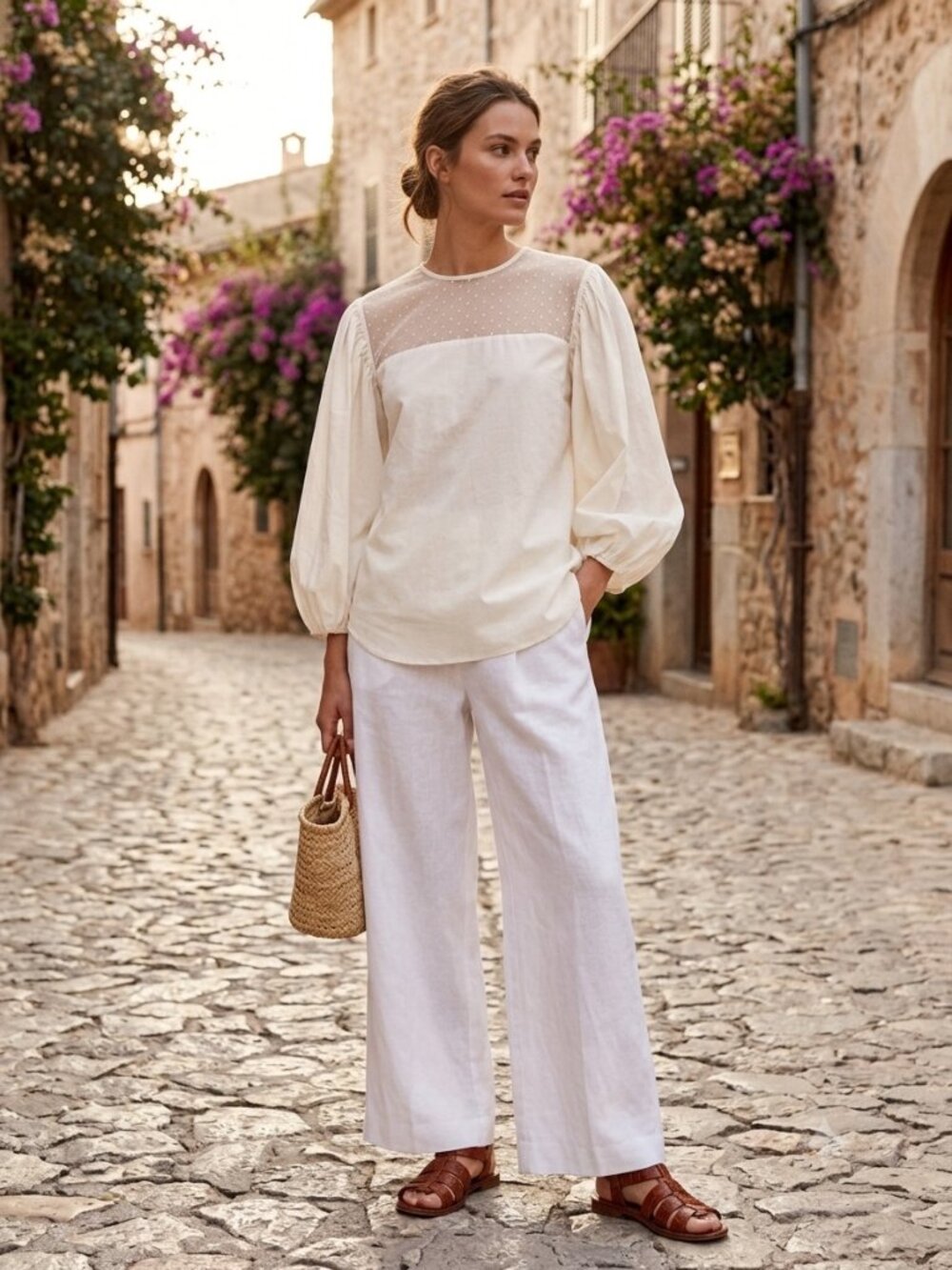 Silvia Tcherassi white tule ballon sleeves white blouse size S